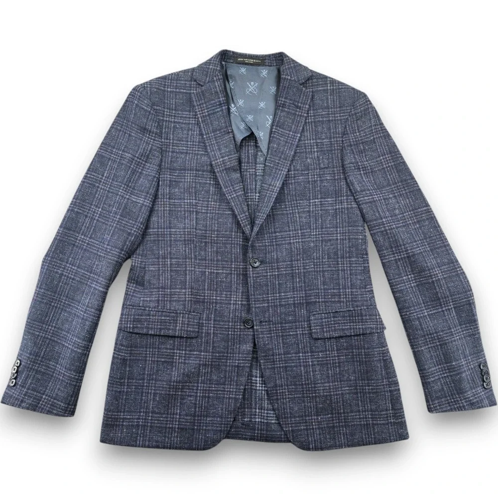 John Varvatos USA Mens Blazer 38R Blue Plaid Wool Linen Sport Coat Bond-JF
